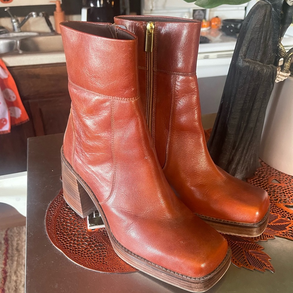 ASOS booties, 70’s wide chunky heel